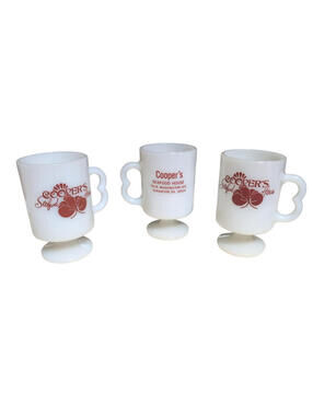 Vintage White Milk Glass Coffee Mug Cooper’s Seafood House Scranton PA Set Of 3
